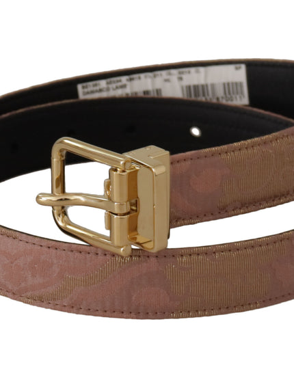 Dolce & Gabbana Rose Gold Leather Logo Engraved Metal Buckle Belt
