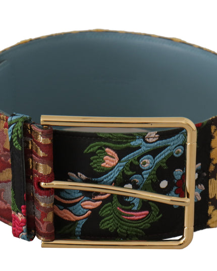 Dolce & Gabbana Multicolor Embroidered Leather Gold Metal Buckle Belt