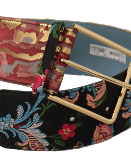 Dolce & Gabbana Multicolor Embroidered Leather Gold Metal Buckle Belt
