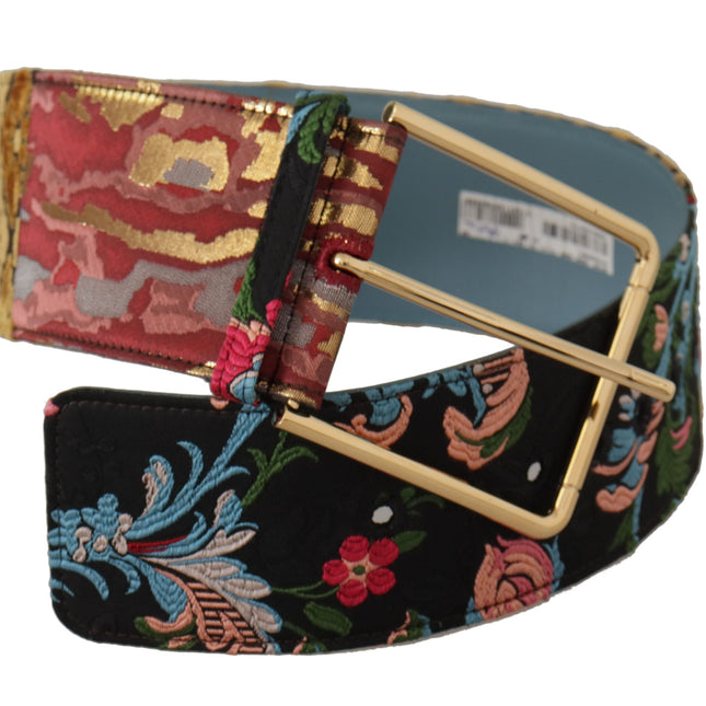 Dolce & Gabbana Multicolor Embroidered Leather Gold Metal Buckle Belt