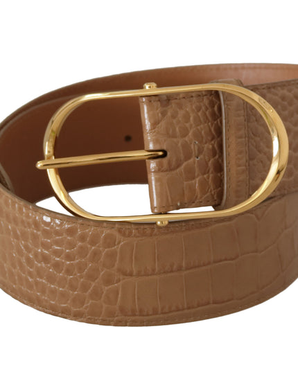 Dolce & Gabbana Brown Beige Leather Gold Metal Oval Buckle Belt