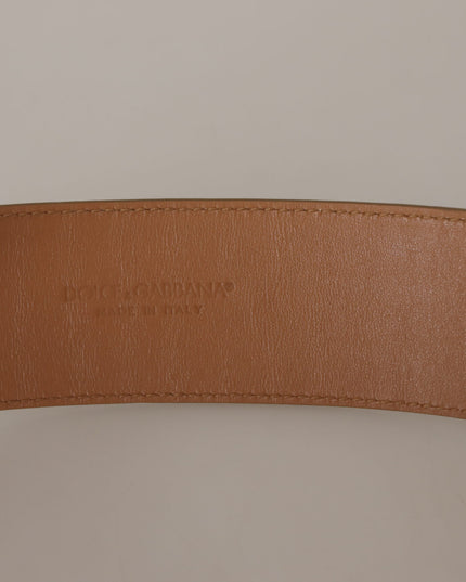 Dolce & Gabbana Brown Beige Leather Gold Metal Oval Buckle Belt