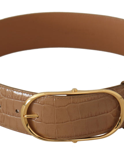 Dolce & Gabbana Brown Beige Leather Gold Metal Oval Buckle Belt