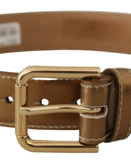 Dolce & Gabbana Bronze Calf Leather Gold Logo Waist Buckle Belt
