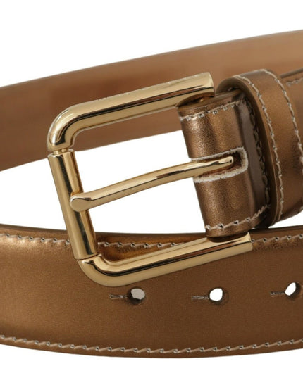 Dolce & Gabbana Bronze Calf Leather Gold Logo Waist Buckle Belt
