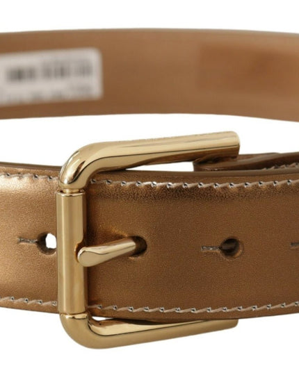 Dolce & Gabbana Bronze Calf Leather Gold Logo Waist Buckle Belt
