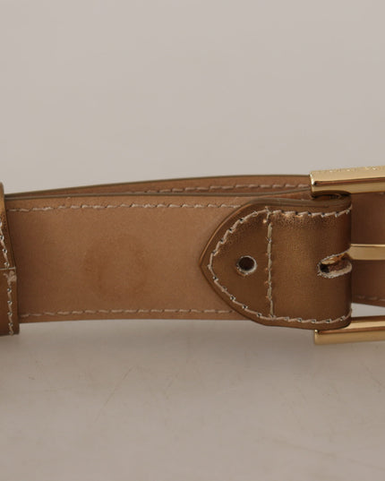 Dolce & Gabbana Bronze Calf Leather Gold Logo Waist Buckle Belt