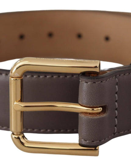 Dolce & Gabbana Gray Calfskin Leather Gold Metal Logo Buckle Belt