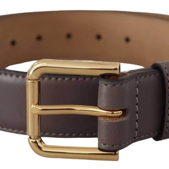 Dolce & Gabbana Gray Calfskin Leather Gold Metal Logo Buckle Belt