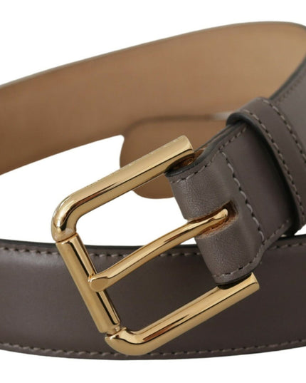 Dolce & Gabbana Gray Calfskin Leather Gold Metal Logo Buckle Belt