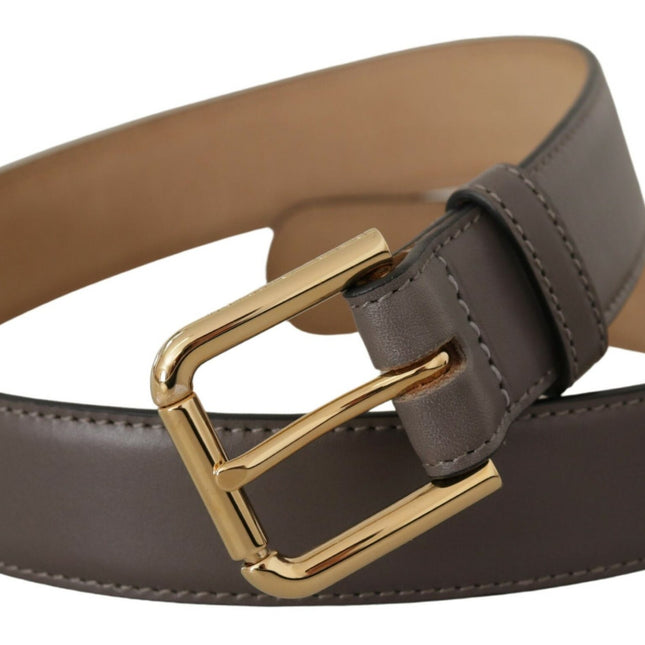 Dolce & Gabbana Gray Calfskin Leather Gold Metal Logo Buckle Belt