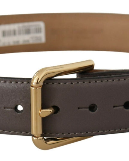 Dolce & Gabbana Gray Calfskin Leather Gold Metal Logo Buckle Belt