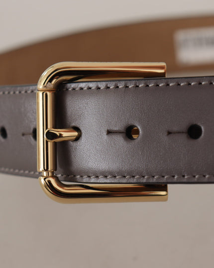 Dolce & Gabbana Gray Calfskin Leather Gold Metal Logo Buckle Belt