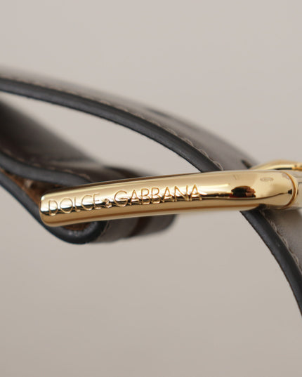 Dolce & Gabbana Gray Calfskin Leather Gold Metal Logo Buckle Belt
