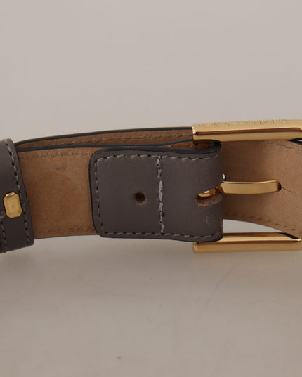 Dolce & Gabbana Gray Calfskin Leather Gold Metal Logo Buckle Belt