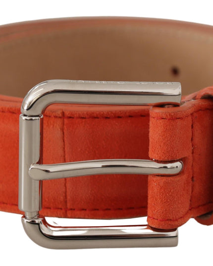 Dolce & Gabbana Orange Leather Suede Silver Logo Metal Buckle Belt