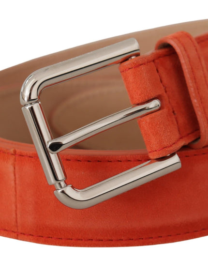 Dolce & Gabbana Orange Leather Suede Silver Logo Metal Buckle Belt