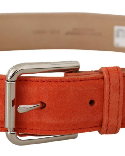 Dolce & Gabbana Orange Leather Suede Silver Logo Metal Buckle Belt