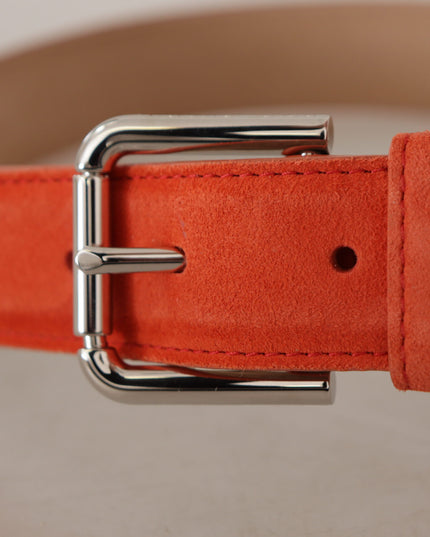 Dolce & Gabbana Orange Leather Suede Silver Logo Metal Buckle Belt