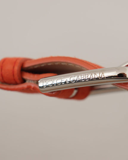 Dolce & Gabbana Orange Leather Suede Silver Logo Metal Buckle Belt