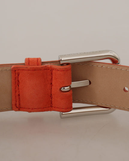 Dolce & Gabbana Orange Leather Suede Silver Logo Metal Buckle Belt