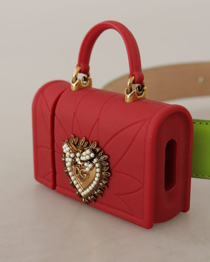 Dolce & Gabbana Green Leather Devotion Heart Micro Bag Headphones Belt