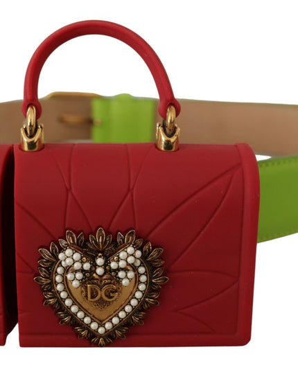Dolce & Gabbana Green Leather Devotion Heart Micro Bag Headphones Belt
