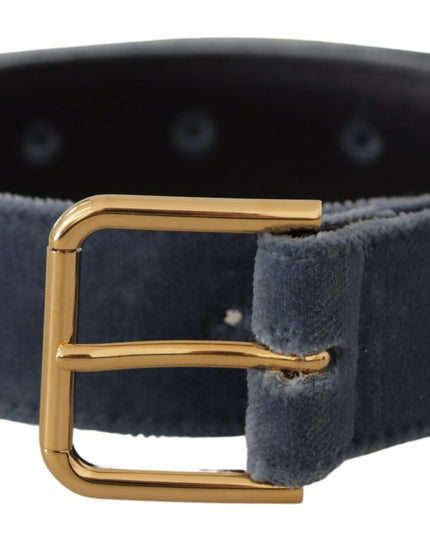 Dolce & Gabbana Navy Blue Velvet Gold Metal Logo Waist Buckle Belt