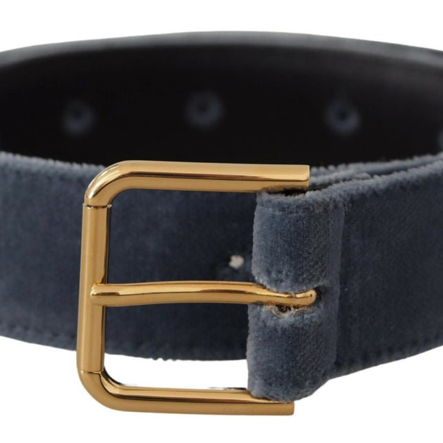 Dolce & Gabbana Navy Blue Velvet Gold Metal Logo Waist Buckle Belt