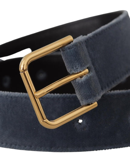 Dolce & Gabbana Navy Blue Velvet Gold Metal Logo Waist Buckle Belt