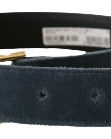 Dolce & Gabbana Navy Blue Velvet Gold Metal Logo Waist Buckle Belt