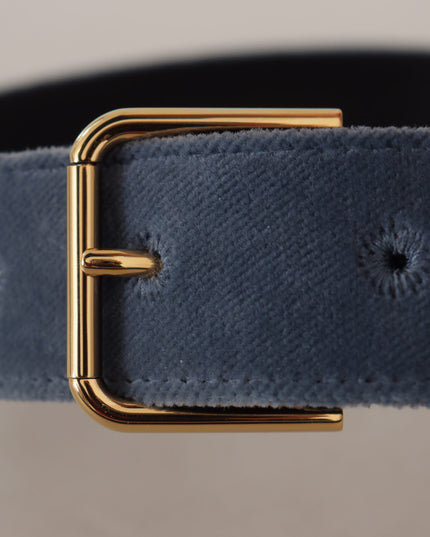 Dolce & Gabbana Navy Blue Velvet Gold Metal Logo Waist Buckle Belt