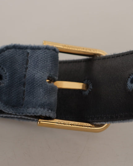 Dolce & Gabbana Navy Blue Velvet Gold Metal Logo Waist Buckle Belt