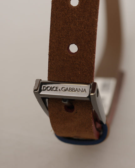 Dolce & Gabbana Brown Logo Engraved Metal Waist Buckle Belt