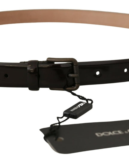 Dolce & Gabbana Black Patent Leather Logo Metal Waist Buckle Belt