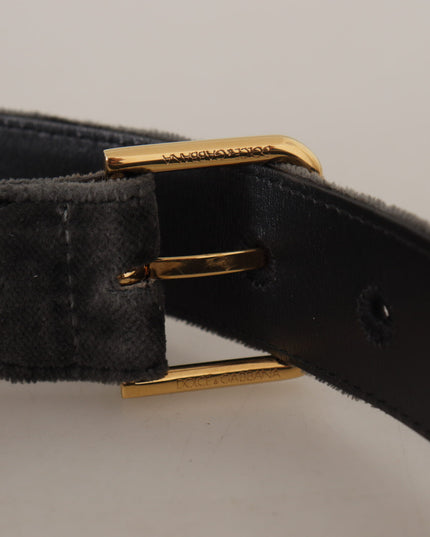 Dolce & Gabbana Brown Velvet Gold Tone Logo Metal Waist Buckle Belt