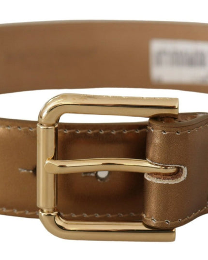 Dolce & Gabbana Bronze Leather Gold Logo Engraved Waist Buckle Belt