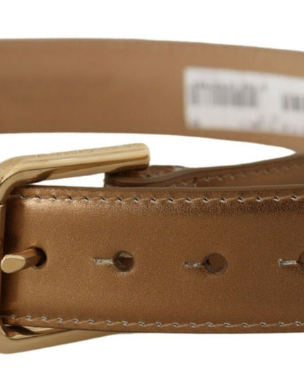Dolce & Gabbana Bronze Leather Gold Logo Engraved Waist Buckle Belt