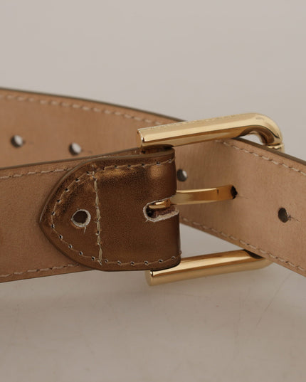 Dolce & Gabbana Bronze Leather Gold Logo Engraved Waist Buckle Belt