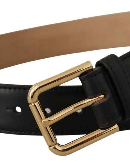 Dolce & Gabbana Black Solid Leather Classic Gold Waist Buckle Belt