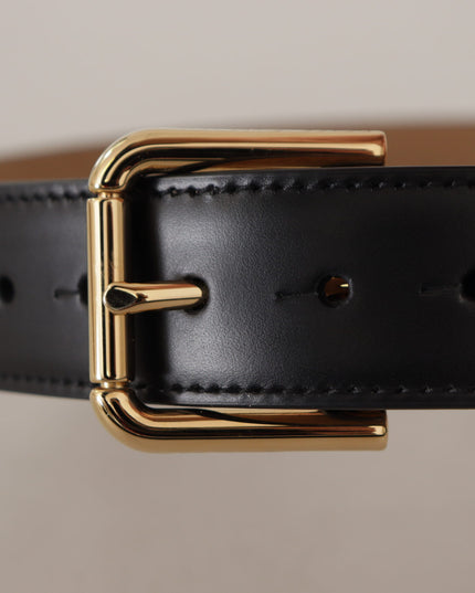 Dolce & Gabbana Black Solid Leather Classic Gold Waist Buckle Belt