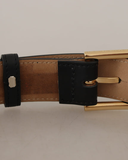 Dolce & Gabbana Black Solid Leather Classic Gold Waist Buckle Belt