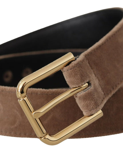 Dolce & Gabbana Light Brown Velvet Gold Tone Logo Metal Buckle Belt