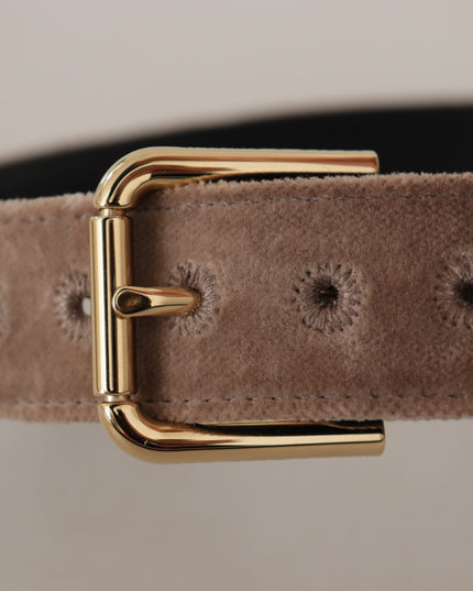 Dolce & Gabbana Light Brown Velvet Gold Tone Logo Metal Buckle Belt