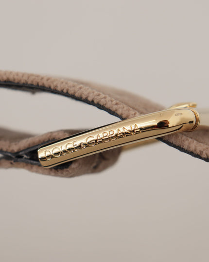 Dolce & Gabbana Light Brown Velvet Gold Tone Logo Metal Buckle Belt