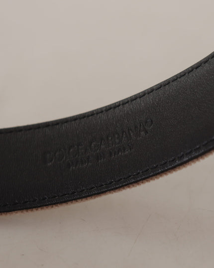 Dolce & Gabbana Light Brown Velvet Gold Tone Logo Metal Buckle Belt
