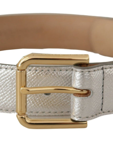 Dolce & Gabbana Silver Leather Gold Tone Logo Metal Waist Buckle Belt