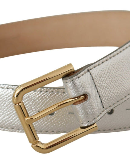 Dolce & Gabbana Silver Leather Gold Tone Logo Metal Waist Buckle Belt