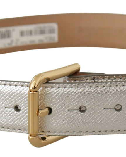 Dolce & Gabbana Silver Leather Gold Tone Logo Metal Waist Buckle Belt