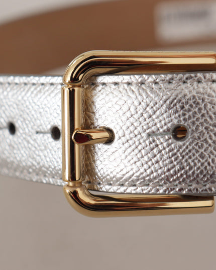 Dolce & Gabbana Silver Leather Gold Tone Logo Metal Waist Buckle Belt